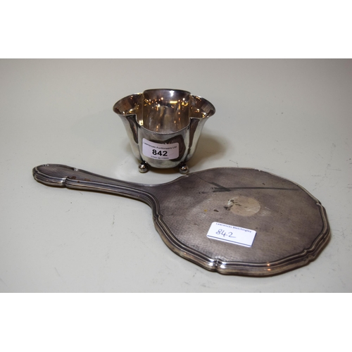 842 - Birmingham silver sugar basin, 2.2oz t, together with a Birmingham silver backed dressing table mirr... 