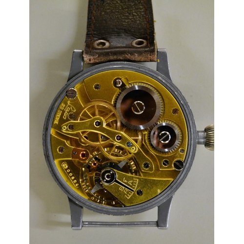 851 - Lacher & Co., German Third Reich Luftwaffe navigator's watch, the black dial with original painted l... 