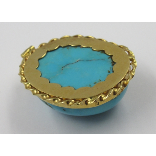 859 - Turquoise yellow metal mounted pendant with marks  (possibly Egyptian)