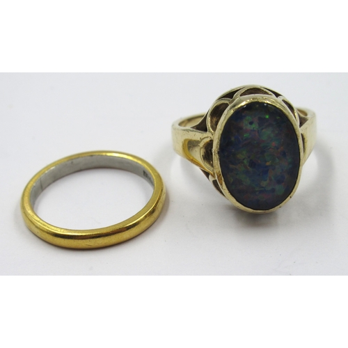 882 - 9ct Yellow gold opal set ring and a platinum 22ct yellow gold wedding band