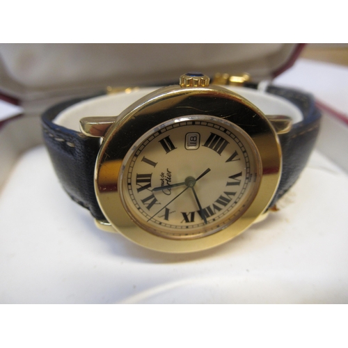 888 - Must de Cartier ladies Vermeil silver gilt wristwatch, the 33mm case with Roman numerals, centre sec... 