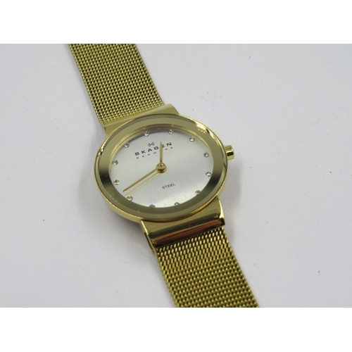 892 - Skagen, ladies gold plated wristwatch with circular stainless steel dial