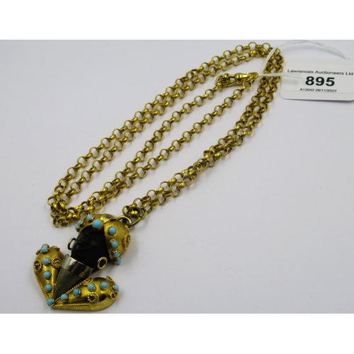 895 - Gold plated blackamoor pendant set turquoise on a gold plated chain