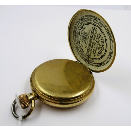 898 - Lancaster Watch Company, gold plated half hunter pocket watch, the enamel dial with Roman numerals a... 