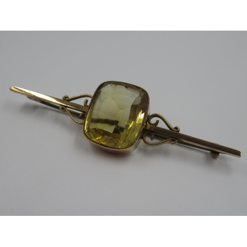 904 - Edwardian gold bar brooch set citrine