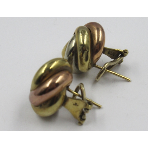 905 - Pair of 9ct three colour gold ear clips, 6g