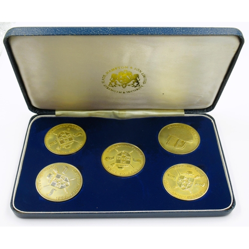 920 - Coin set of five silver proof gilt coins, 1900th Anniversary of the City of York, in original fitted... 