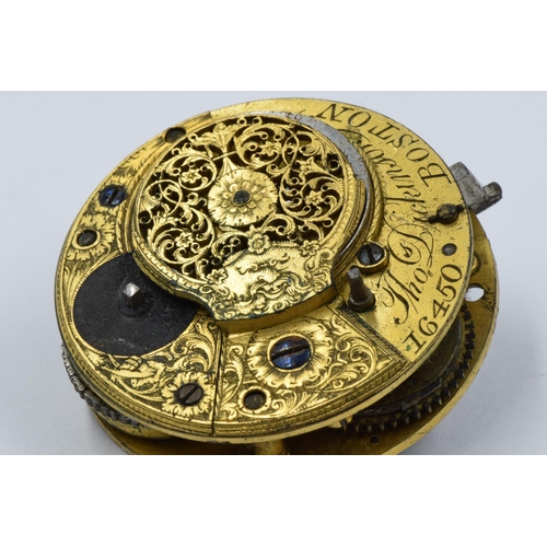 924 - Fusee pocket watch movement by Thomas Dickinson, Boston, No. 16450