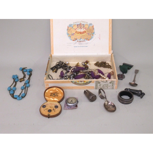 925 - Miscellaneous cufflinks and dress studs, small items of silver including a whistle and a small quant... 