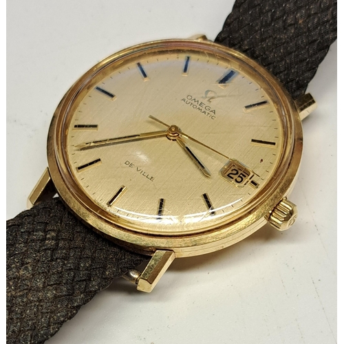 948 - Gentleman's 18ct gold cased Omega De Ville automatic wristwatch, the gilt brushed dial with baton nu... 