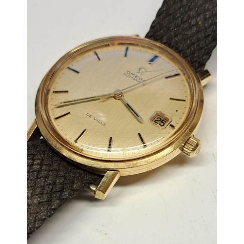 948 - Gentleman's 18ct gold cased Omega De Ville automatic wristwatch, the gilt brushed dial with baton nu... 