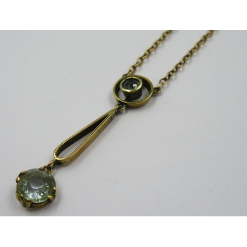 951 - 9ct Yellow gold drop pendant on chain set with pale coloured gem stones