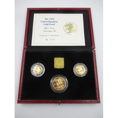 954 - 1998 United Kingdom gold proof three coin sovereign set