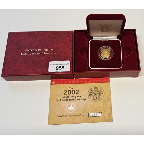 955 - United Kingdom 2002 gold proof half sovereign in original box