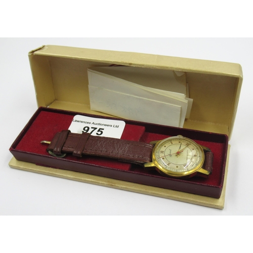 975 - Accurist gentleman's gold plated wristwatch, the dial with Arabic and Roman numerals, in original bo... 