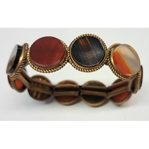 980 - Antique agate mounted bracelet, two brooches and three stick pins