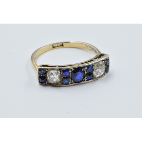 988 - 18ct Yellow gold diamond and sapphire set ring