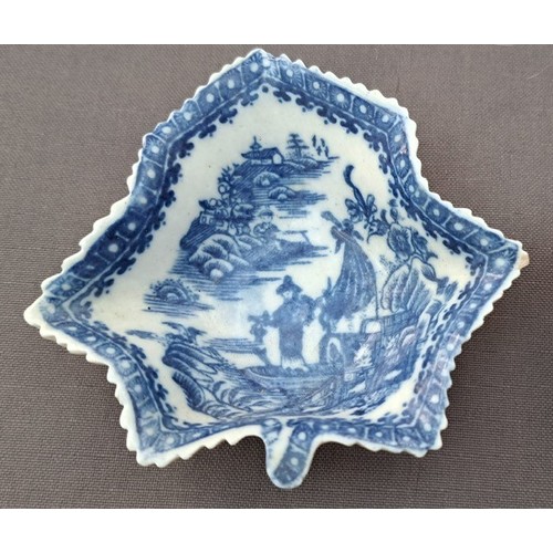 690A - Pair of 18th Century English porcelain blue and white leaf form pickle dishes