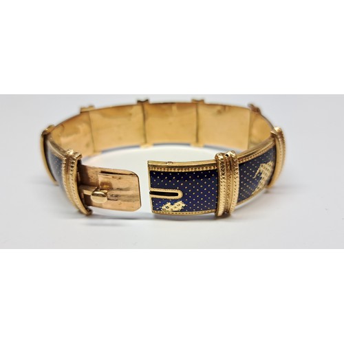 953 - 19th Century yellow metal and blue enamel bracelet (with damages), 32g