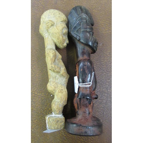 124 - Three African tribal carved wooden fertility figures (Ibeji, Baule, Fante), the tallest 28cm