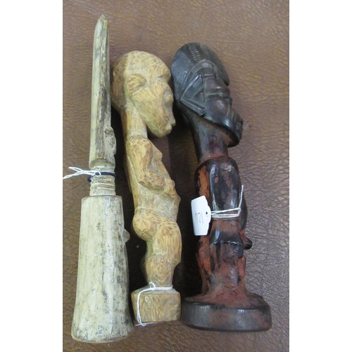 124 - Three African tribal carved wooden fertility figures (Ibeji, Baule, Fante), the tallest 28cm