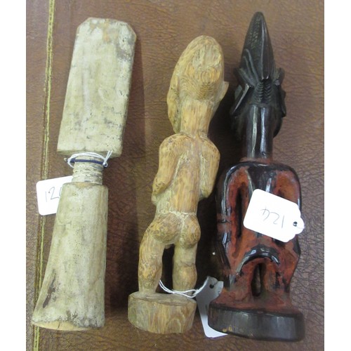 124 - Three African tribal carved wooden fertility figures (Ibeji, Baule, Fante), the tallest 28cm