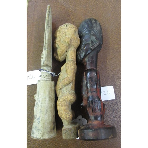 124 - Three African tribal carved wooden fertility figures (Ibeji, Baule, Fante), the tallest 28cm