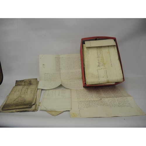 301 - Box containing large quantity of various 18th Century indentures consisting of mortgages, leases, wi... 