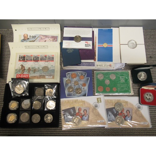 311 - Quantity of commemorative crowns etc together with a quantity of stamps, mainly UK year sets and Fir... 