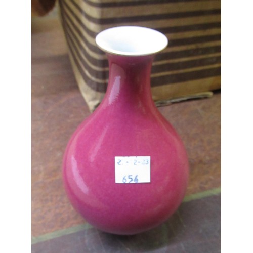 656 - Oriental purple baluster form vase and another cylindrical vase, unmarked, 16 and 11cm high