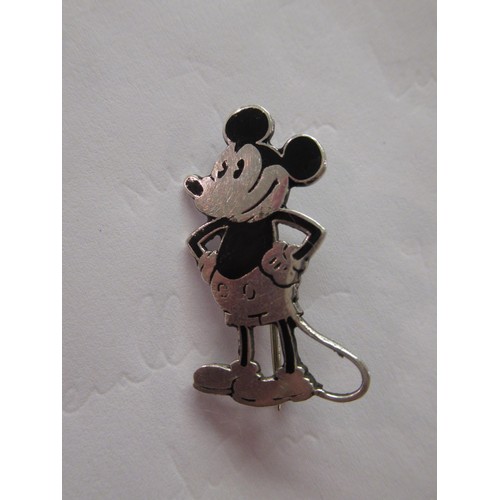 996 - Charles Horner, silver and black enamel Mickey Mouse brooch, in a Selfridges box