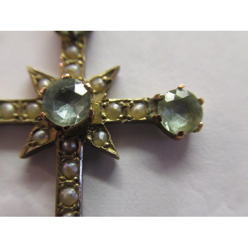 911 - 9ct Gold and blue zircon cross and chain and a rolled gold and cornelian cross and chain