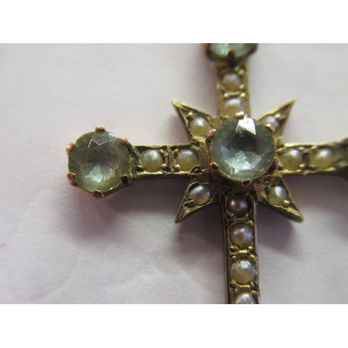 911 - 9ct Gold and blue zircon cross and chain and a rolled gold and cornelian cross and chain