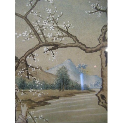 1229 - 19th Century Chinese school, watercolour, figures collecting blossom in a landscape, unsigned, 40 x ... 