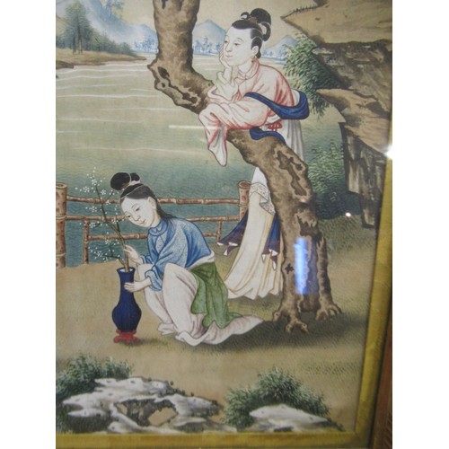 1229 - 19th Century Chinese school, watercolour, figures collecting blossom in a landscape, unsigned, 40 x ... 