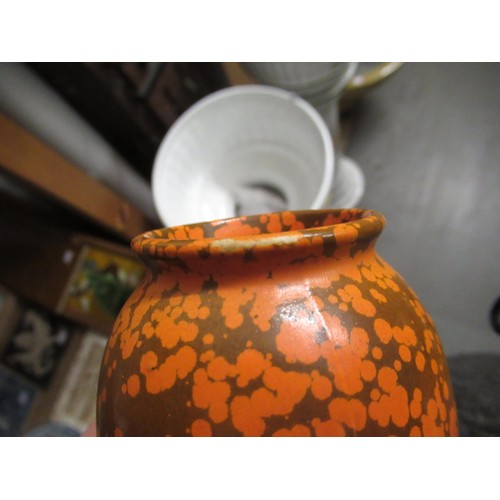 612 - Ashtead Potter's orange glazed vase form table lamp base, together with a small orange mottled glaze... 