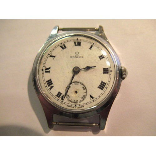 1044 - Small steel cased Omega wristwatch with enamel dial, having subsidiary seconds (lacking hand) with l... 