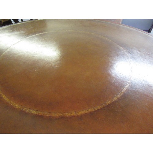 2046 - 19th Century mahogany and burr walnut circular drum table with leather inset top having gilt tooled ... 