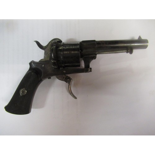 275 - Late 19th Century / early 20th Century rim fire revolver with folding trigger and knurled ebony grip... 