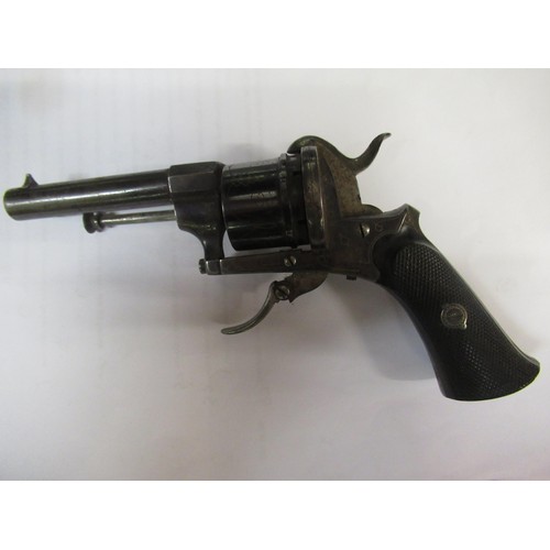 275 - Late 19th Century / early 20th Century rim fire revolver with folding trigger and knurled ebony grip... 