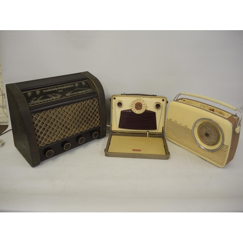 100 - HMV portable wind-up gramophone, together with a similar Brunswick gramophone and three G. E. C. Bus... 