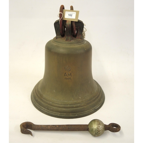 102 - World War II Air Ministry fire station / scramble bell, marked A.M. below a crown and dated 1940, 30... 