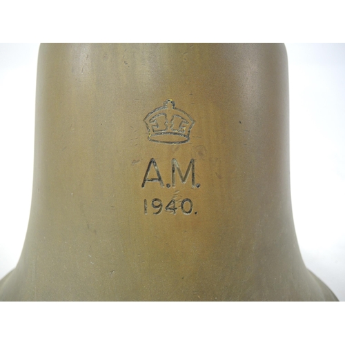 102 - World War II Air Ministry fire station / scramble bell, marked A.M. below a crown and dated 1940, 30... 