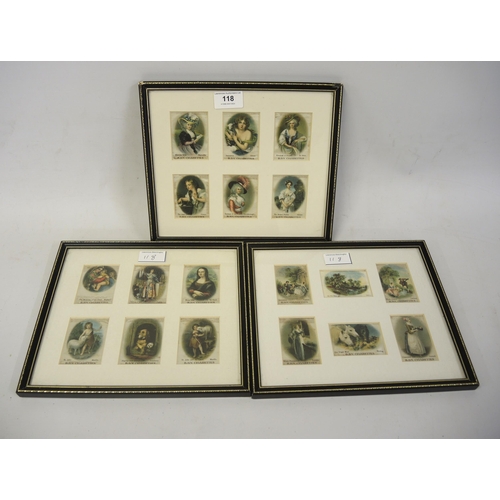 118 - Collection of eighty silk cigarette cards of ladies by B D V, housed in three frames