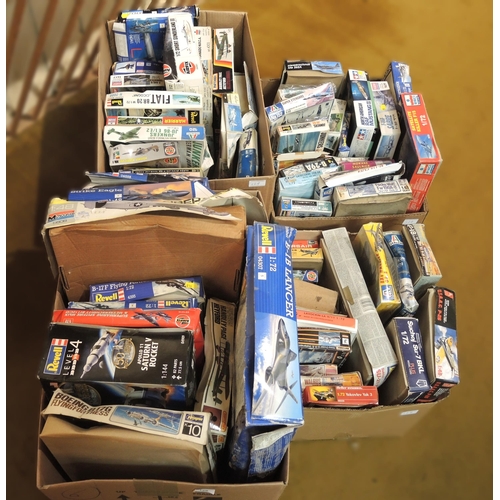 129 - Four boxes of plastic aircraft kits, including Airfix, Italeri, Frog and Revell