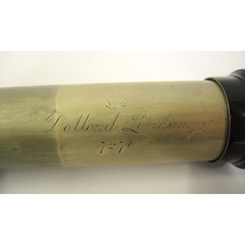 137 - Dollond black leather cased telescope, 64cm unextended