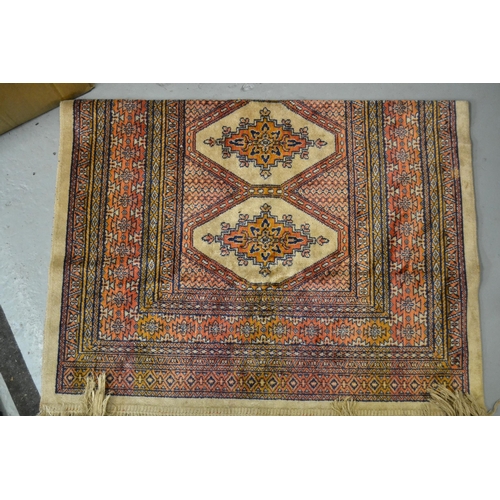 14 - Small Indo Persian matt with a lattice design on a beige ground, 100 x 60cm, together with a Belouch... 