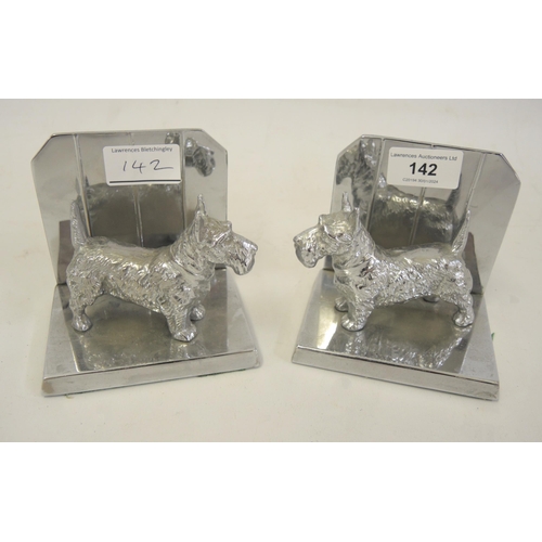 142 - Pair of Art Deco chromium bookends mounted with figures of Scots terriers