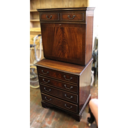 1436 - Reproduction mahogany bureau cabinet with two drawers above a fall front and four further drawers