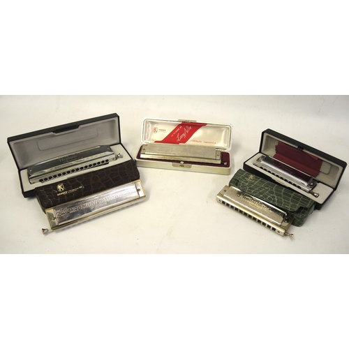 146 - Larry Adler, Professional 16 Chromatic harmonica in original box, together with four other various h... 